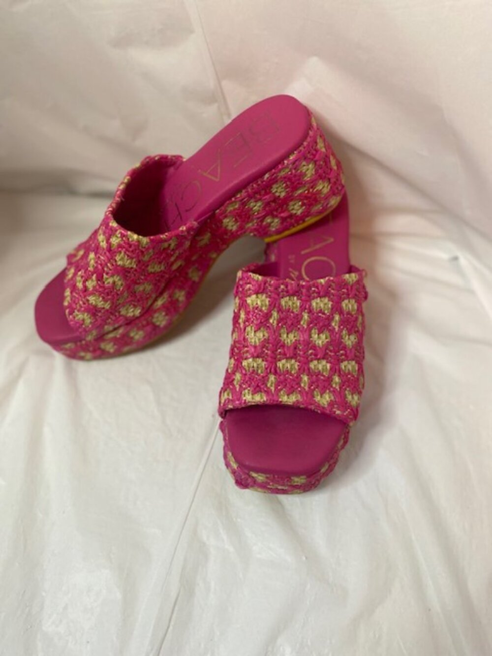 BEACH by Matisse Cruz Pink Woven Raffia Retro Platform Slide Sandals Size 7M - Picture 2 of 6